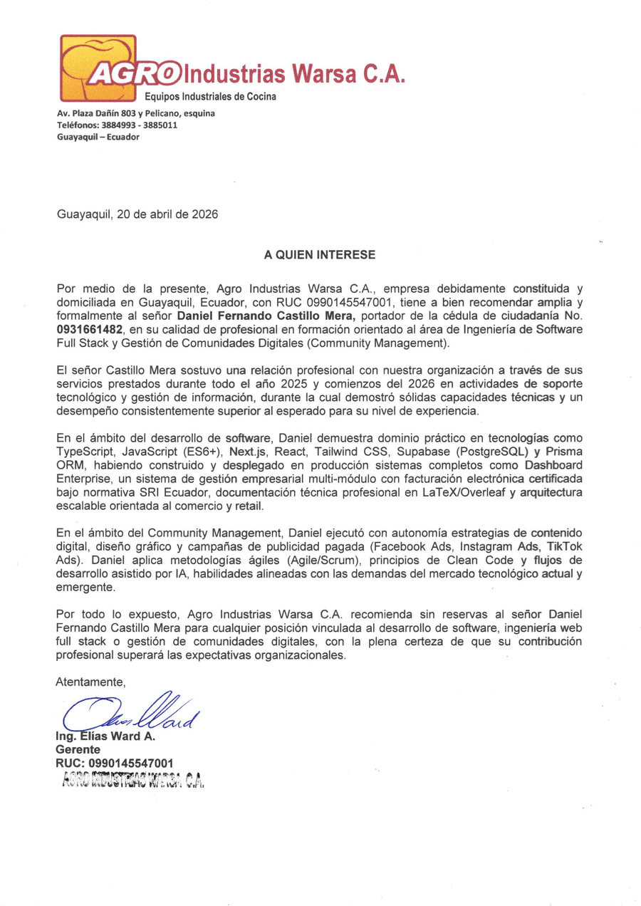 Vista previa de Carta de Recomendación — Agro Industrias Warsa C.A